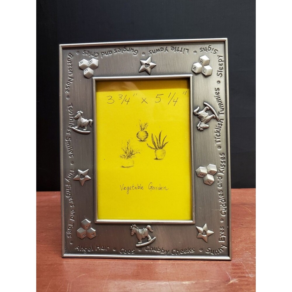 Vintage Baby Themed Picture Frame in Brushed Metal Finish Embossed Baby's Room